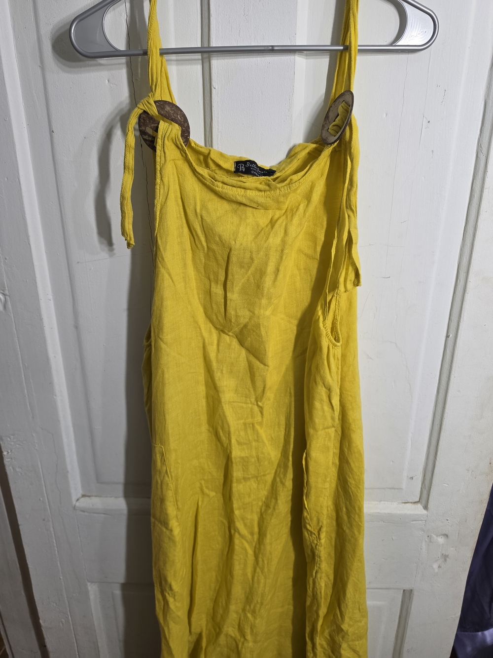 Bella Amore Yellow Linen Maxi Dress with Wooden Ring Straps